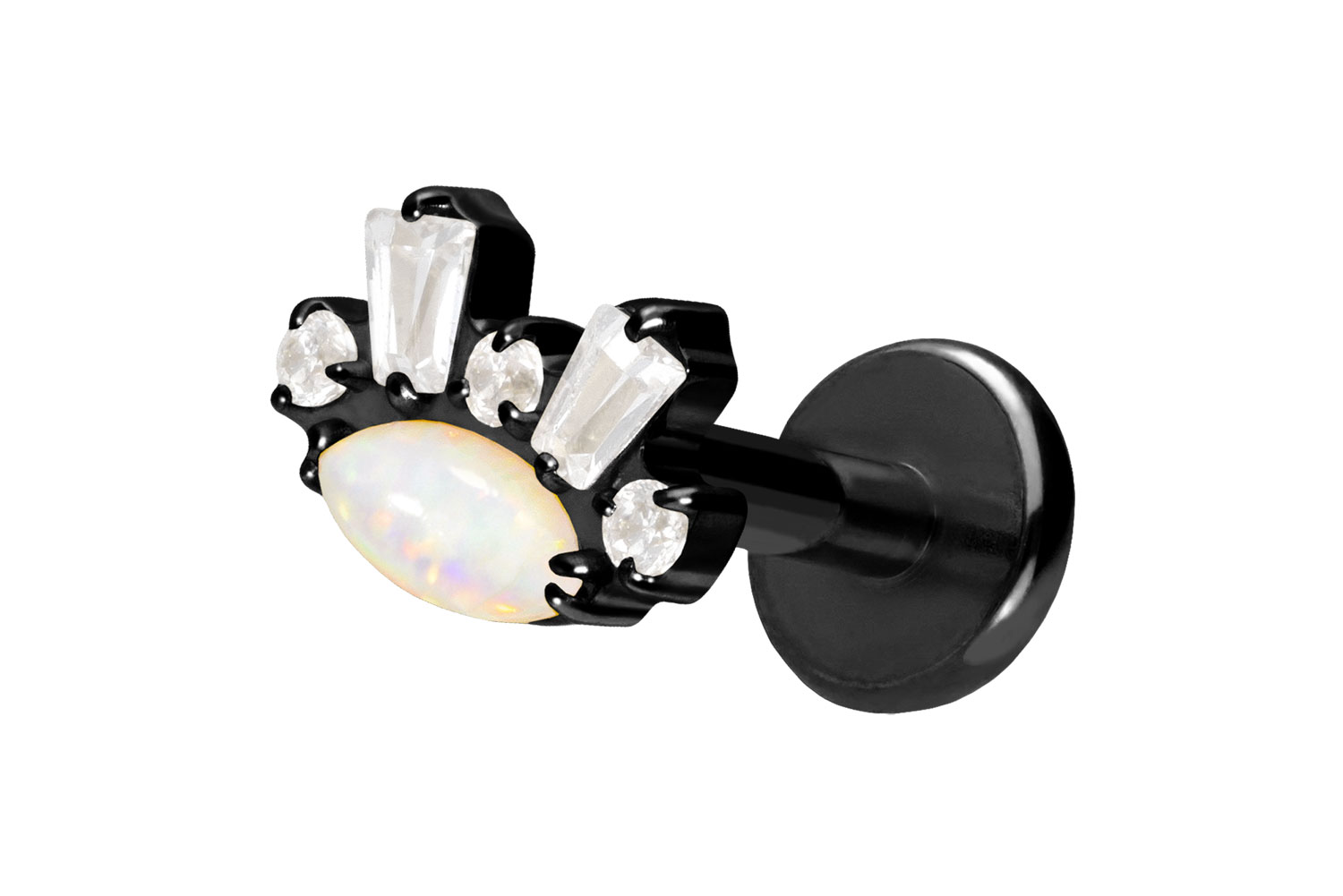 Titan Labret Piercing mit Push Fit SYNTHETISCHER OPAL + KRISTALLE